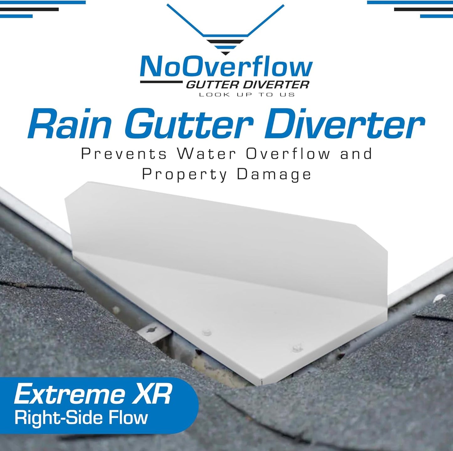 NoOverflow Extreme XR Gutter Diverter - Right Flow Valley Solution (White)