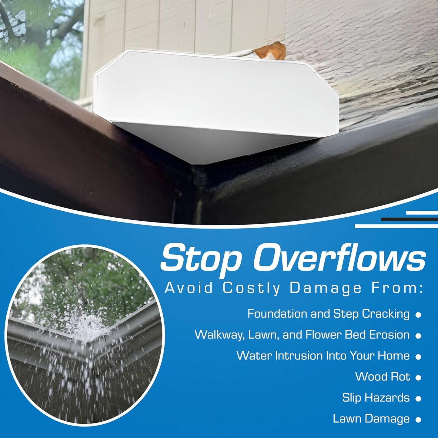 NoOverflow Extreme XR Gutter Diverter - Right Flow Valley Solution (White)