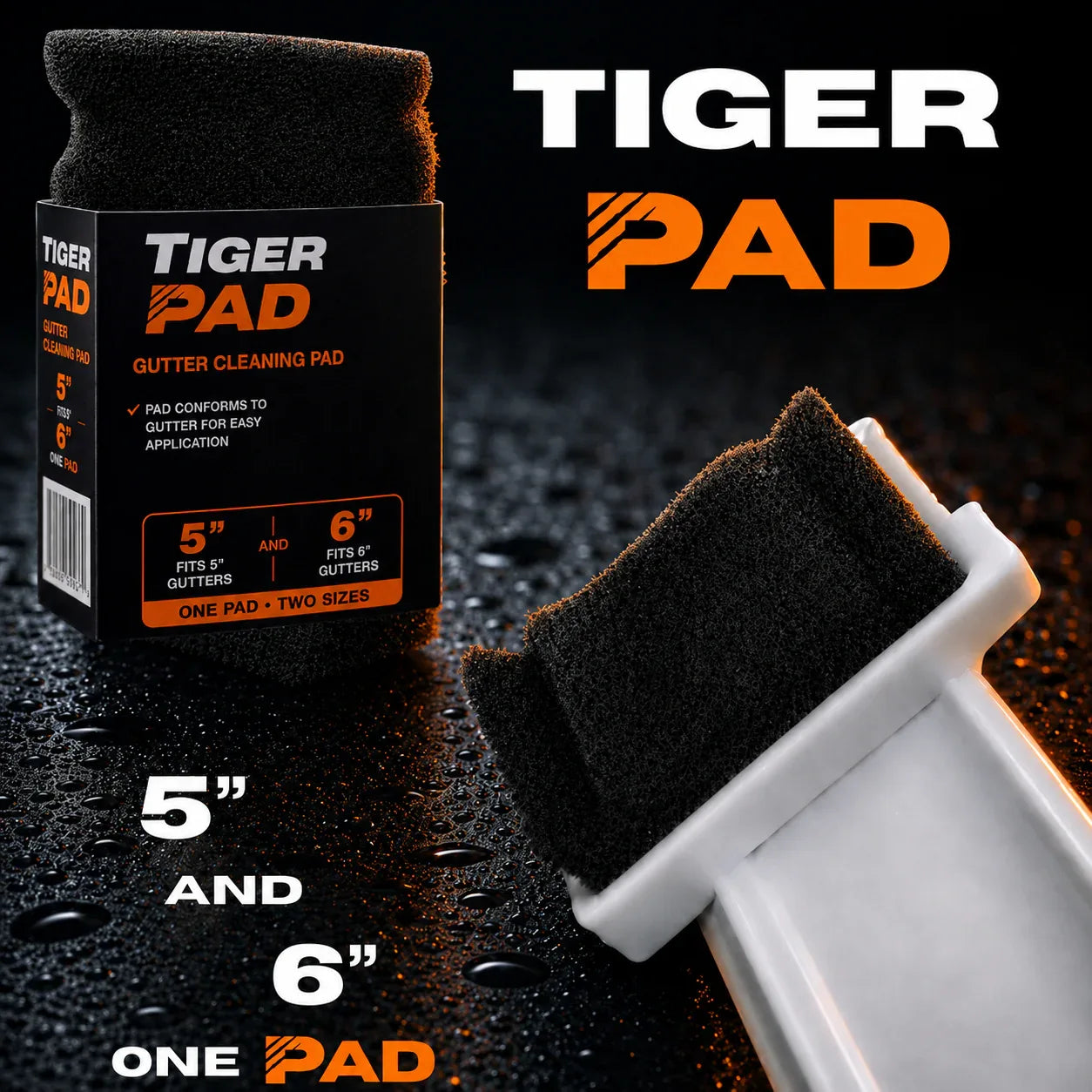 Tiger Pad – Fits K-Style 5” & 6” Gutters | One Pad, Dual Fit Design