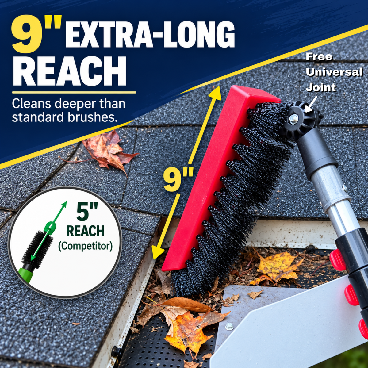 Gutter Guard Cleaning Brush 9" Reach with Knuckle Universal Joint